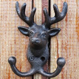 Retro Cast Iron  Wall-mounted Mural Decoration Hat-and-coat Clothes Hook (Option: Deer Head Double Hook)