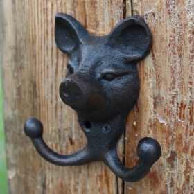 Retro Cast Iron  Wall-mounted Mural Decoration Hat-and-coat Clothes Hook (Option: Pig Head Double Hook)