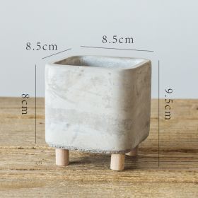 Desktop Cement Flowerpot With Legs (Option: Square Small Size-Flowerpot)