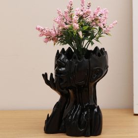 Resin New Goddess Head Flower Pot Home Garden Decoration Melting Woman Medusa Face Flower Pot Garden Decoration Ornaments (Color: Black)